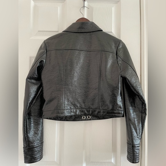 Maeve Crinkle Faux Leather Black Moto Jacket EUC - Picture 3 of 8